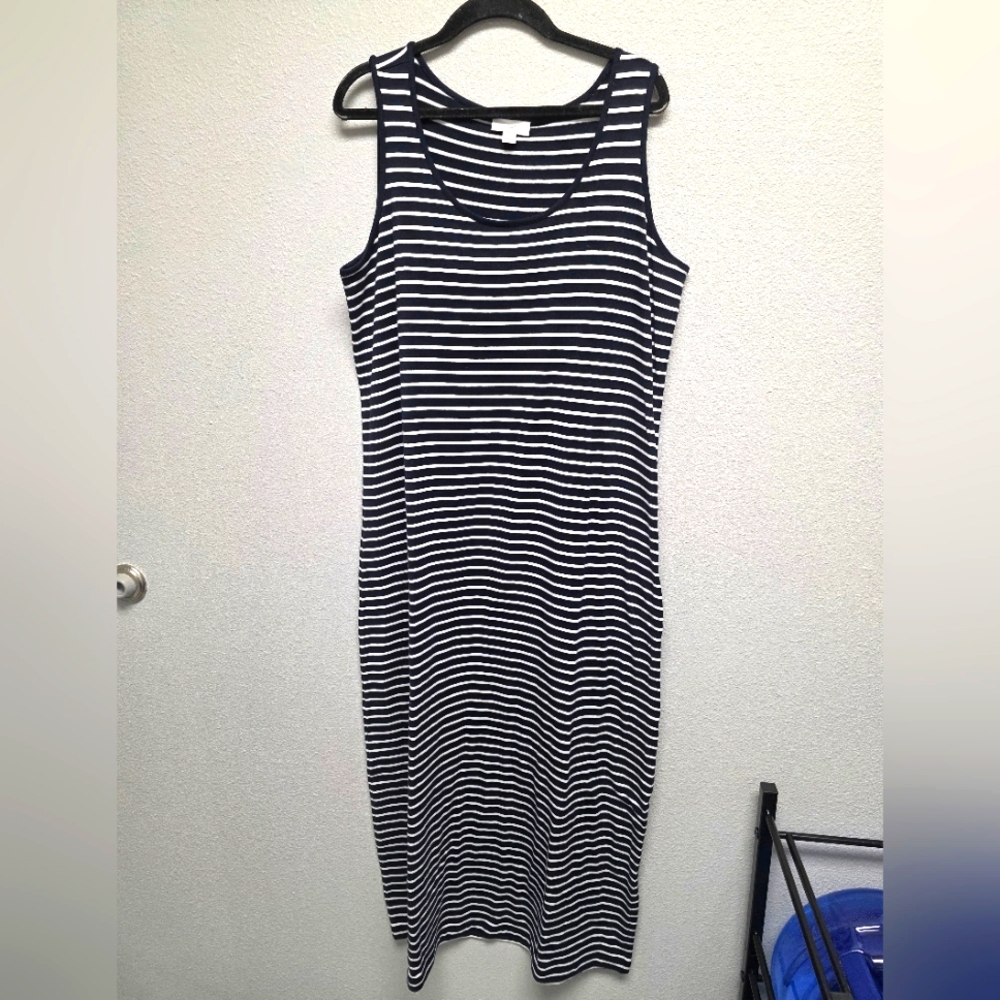J Jill Stripes Sundress Sleeveless Blue And White‎ Size Small